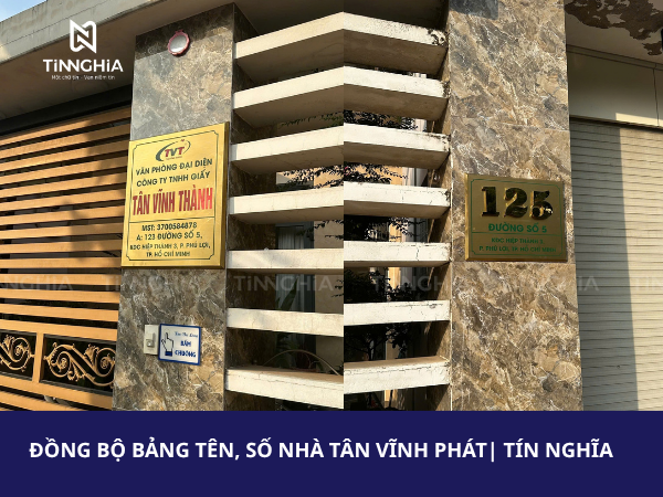 Thi công bảng tên, số nhà inox vàng Tân Vĩnh Phát