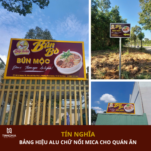 THI CÔNG TRỌN GÓI BẢNG HIỆU ALU CHỮ MICA CHO QUÁN BÚN BÒ