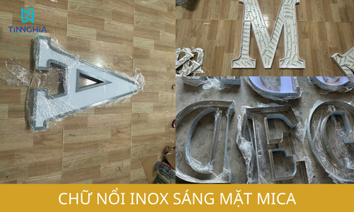 Gia công chữ nổi Inox sáng mặt Mica cửa hàng kinh doanh